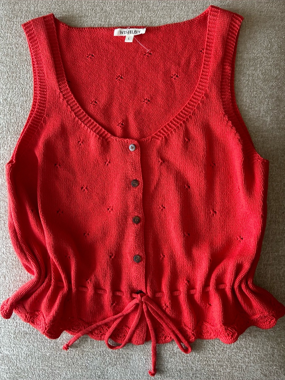Wishlist Tomato Red Knit Button-Front Drawstring Tank